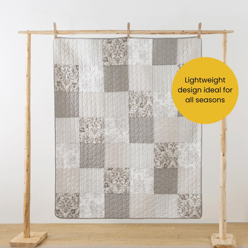 SLPR Cotton Quilted Throw Blanket, 50" x 60" Floral Farmhouse Patchwork Quilt, Shabby Chic Patchwork Throw Lap Quilt for Couch, Silver Linings - Image 4